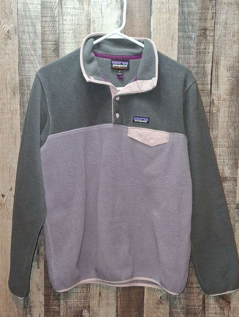 Patagonia Women's Synchilla Gray Two-Tone Snap Fleece Pullover Sweatshirt M Med